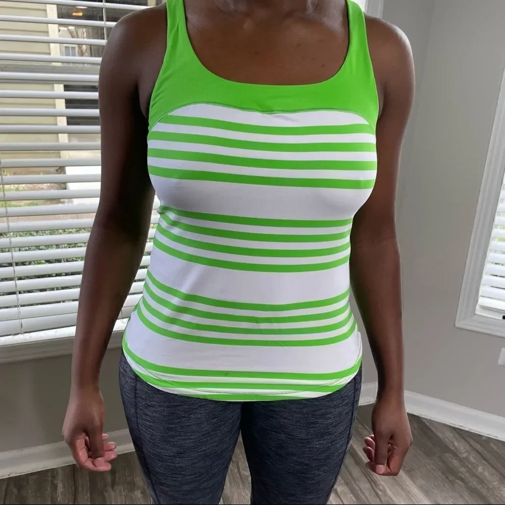Lululemon Run: First Base Tank (super soft rulu!) green & white striped top